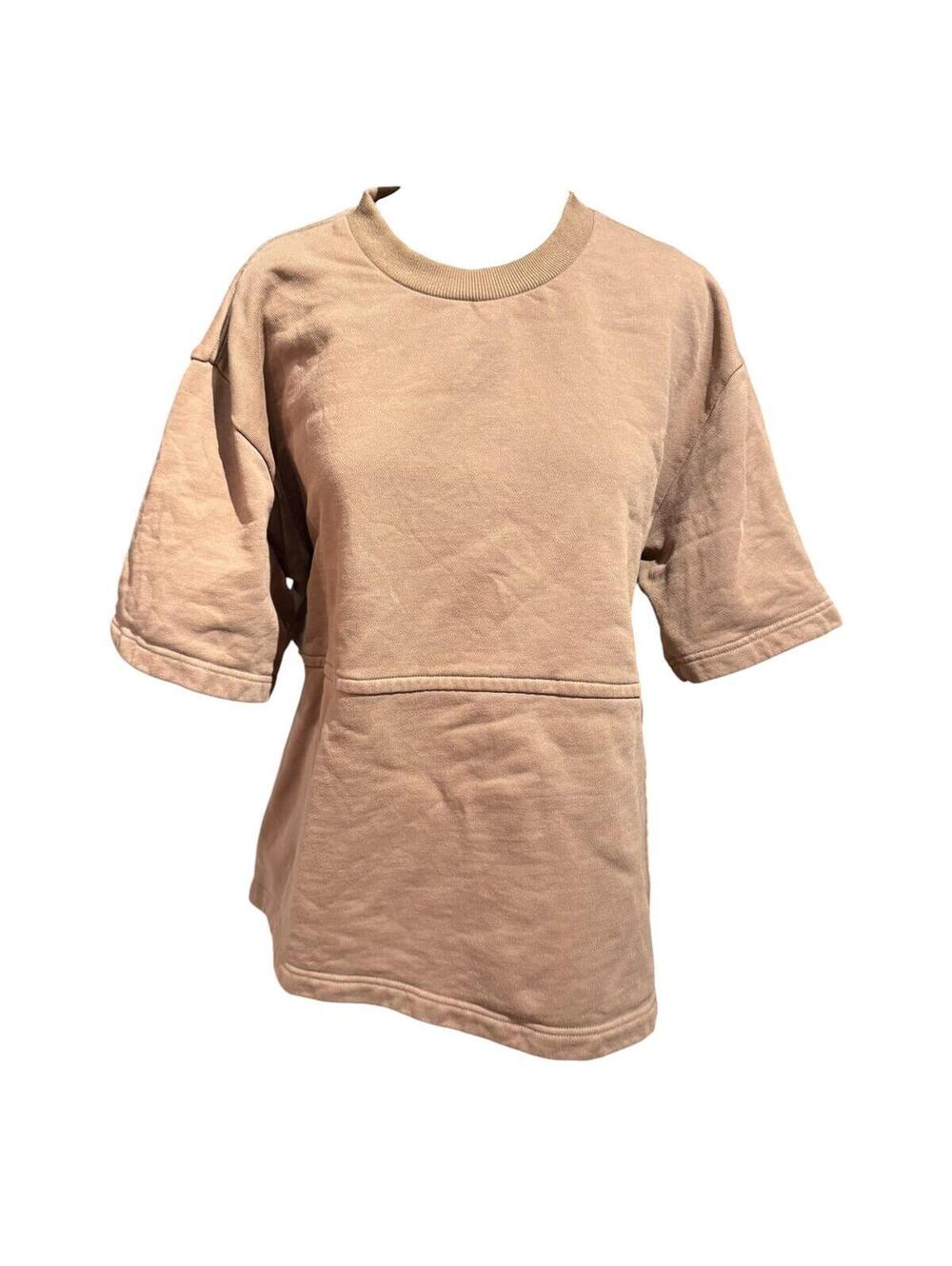 Roucha Beige Short Sleeve Casual Sweatshirt Top